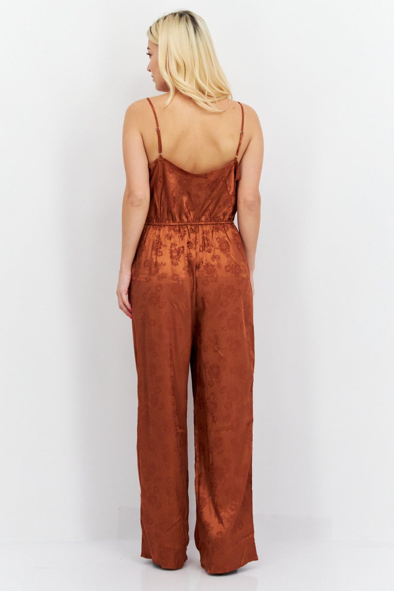 Sage The Label جمبسوت نسائي مزخرف بالأزهار بدون أكمام، صدئ - Image 3