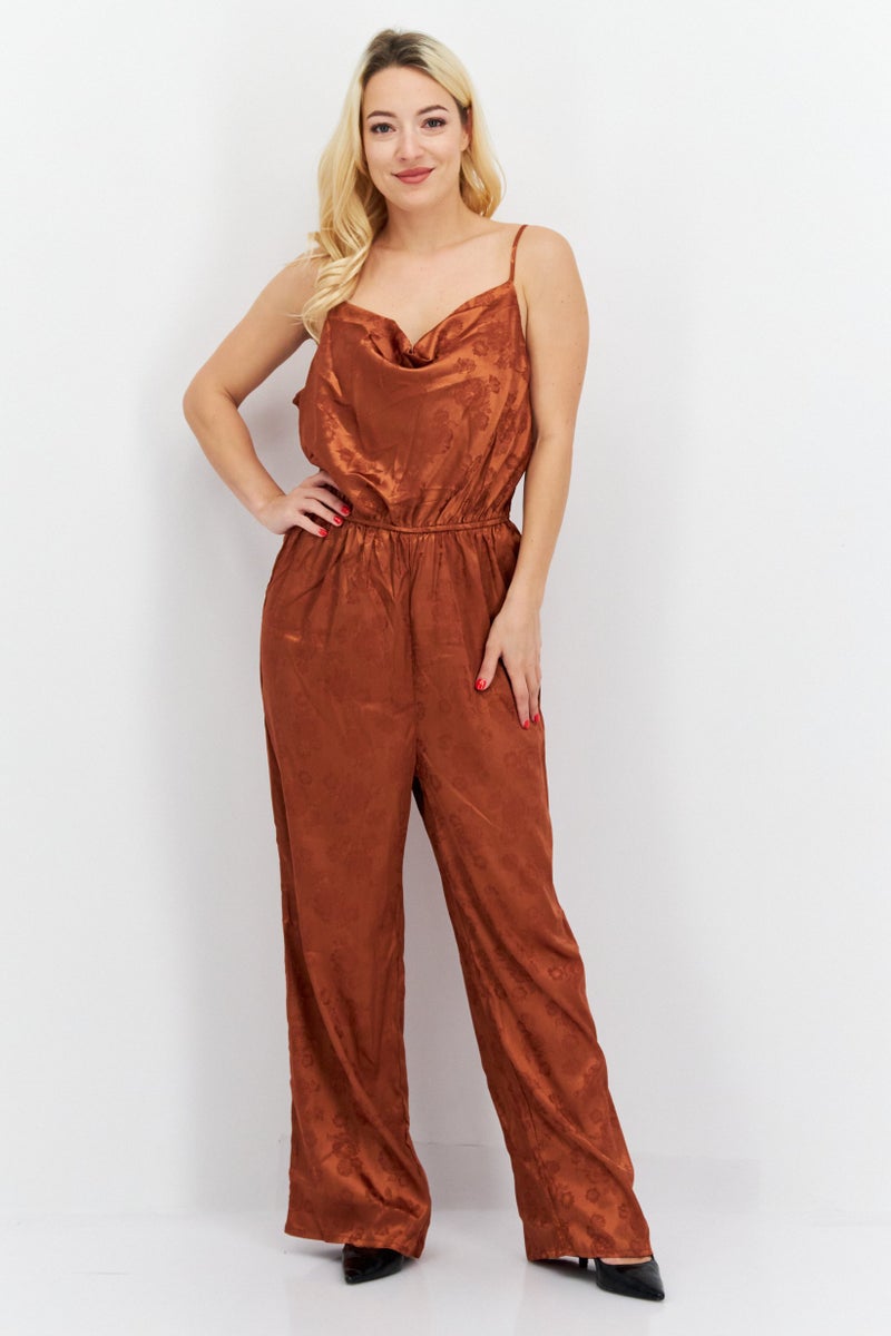 Sage The Label جمبسوت نسائي مزخرف بالأزهار بدون أكمام، صدئ - Image 1