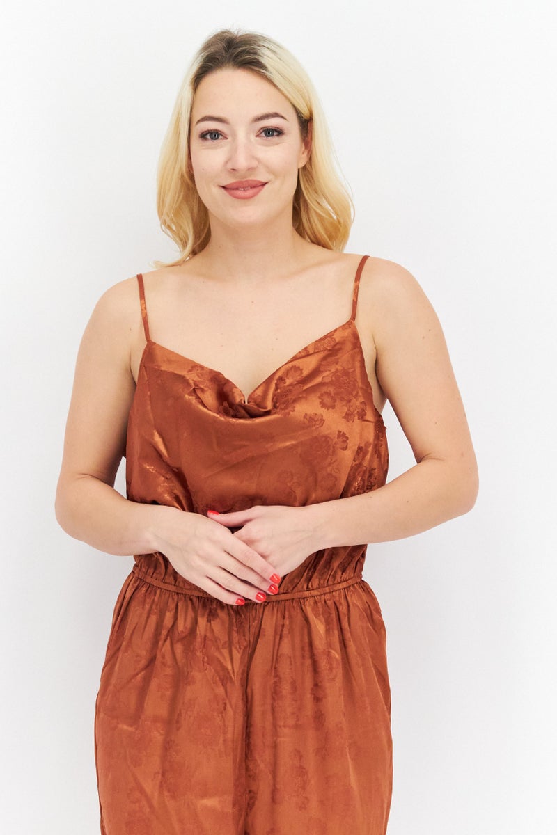 Sage The Label جمبسوت نسائي مزخرف بالأزهار بدون أكمام، صدئ - Image 4