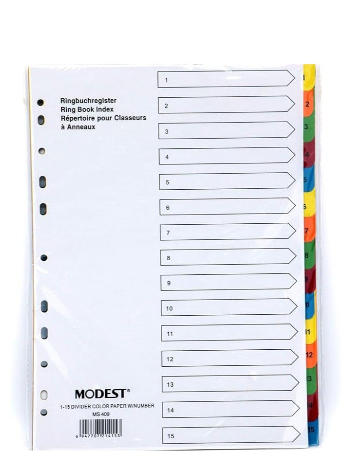 MODEST PAPER DIVIDER A4 1-15 COLOR WITH NUMBER MS409-10SETS