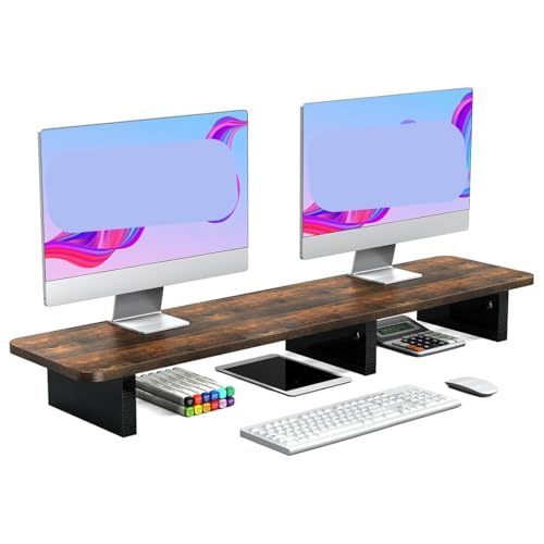 carpentray Solid Wood 80cm Monitor Stand Riser, Large Wood Computer Monitor Riser, Extra Long Monitor Stand for 2 Monitors with Storage (80cm Long) - Image 1