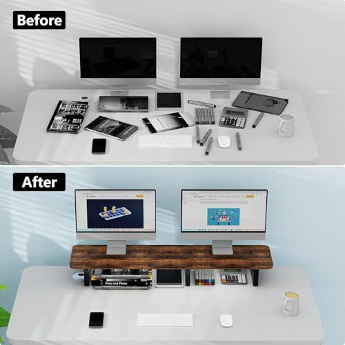 carpentray Solid Wood 80cm Monitor Stand Riser, Large Wood Computer Monitor Riser, Extra Long Monitor Stand for 2 Monitors with Storage (80cm Long) - Image 3
