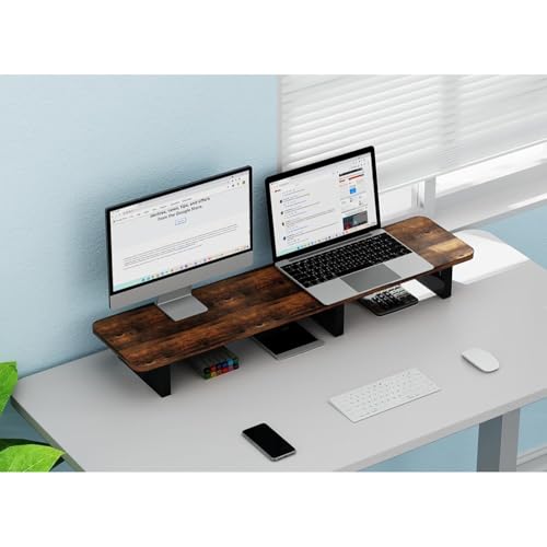 carpentray Solid Wood 80cm Monitor Stand Riser, Large Wood Computer Monitor Riser, Extra Long Monitor Stand for 2 Monitors with Storage (80cm Long) - Image 5