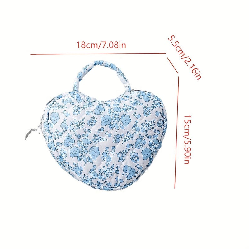 Blue Bow on White Quilted Makeup Bag Large Capacity Cosmetic Organizer Travel Handbag - Image 4
