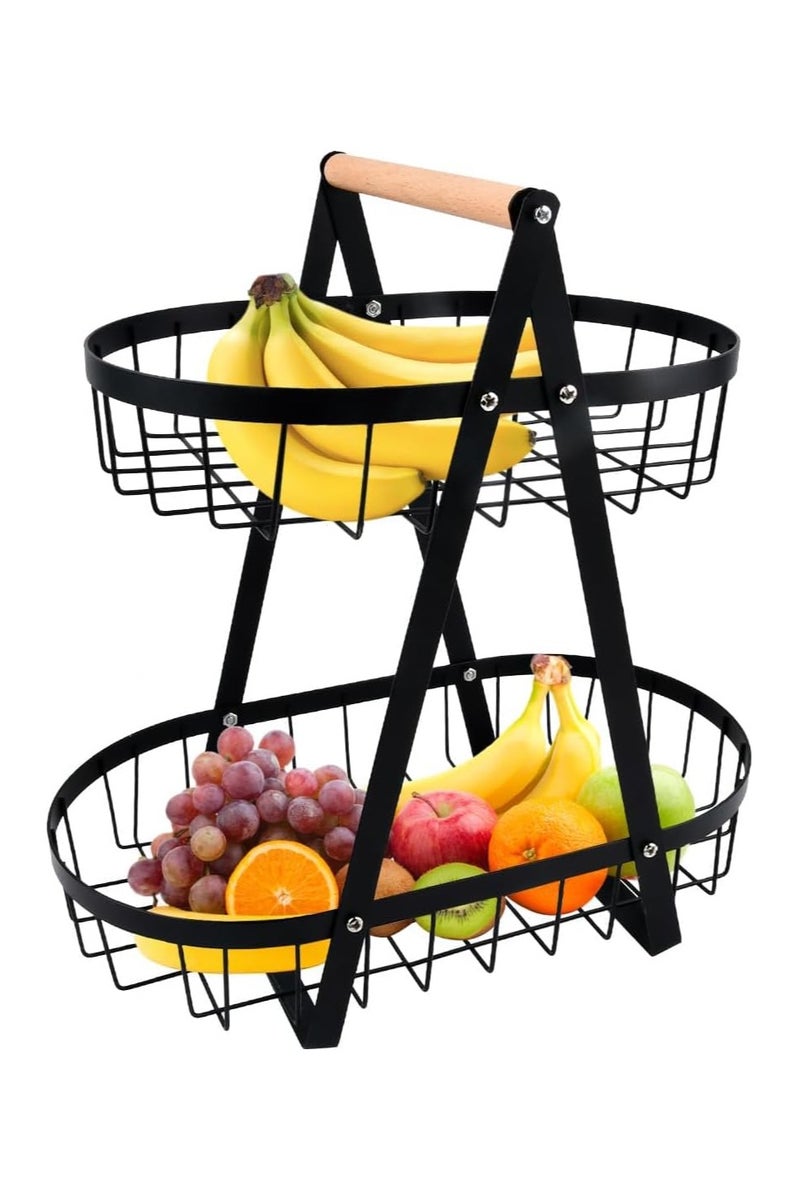 MOMENT 2 Tier Countertop Fruit Basket,Portable Fruit Bowle Basket for Kitchen Organizer Storage & Dining Room Fruits Vegetable Bread Snack, Detachable Metal Rectangle Baskets Storage (2 layer) - Image 1