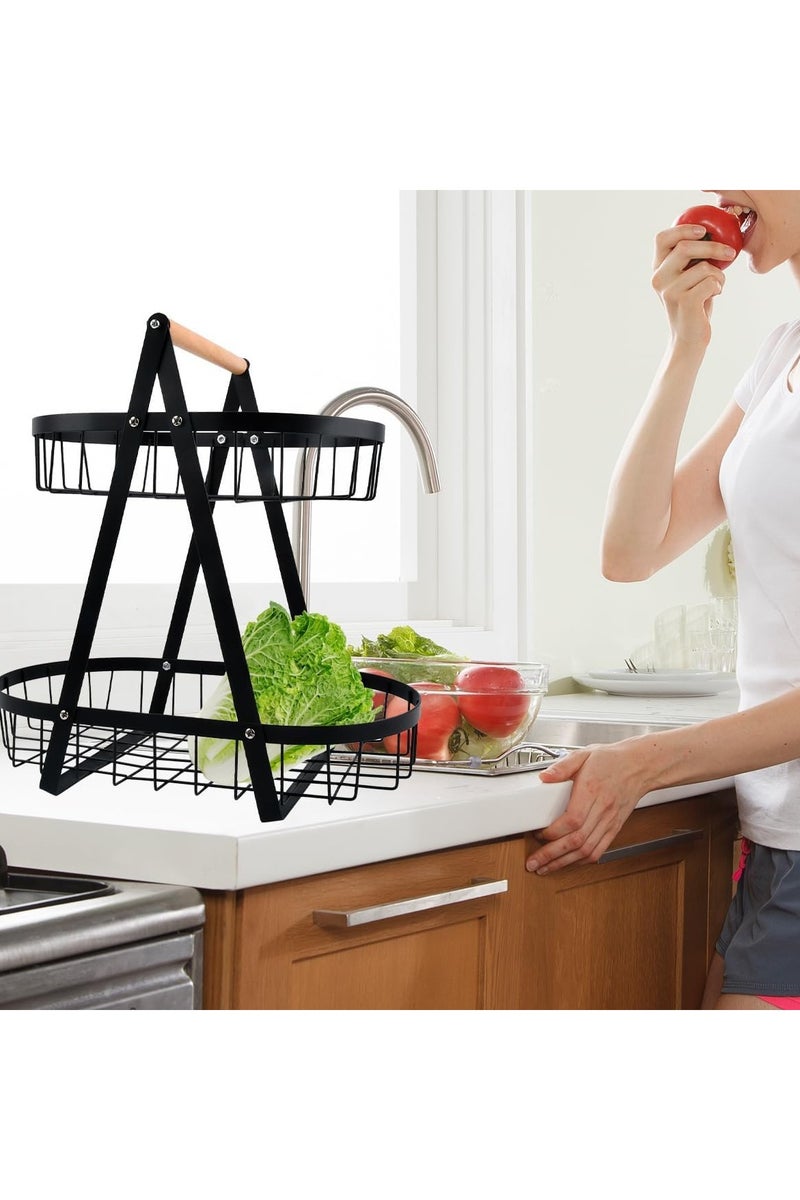 MOMENT 2 Tier Countertop Fruit Basket,Portable Fruit Bowle Basket for Kitchen Organizer Storage & Dining Room Fruits Vegetable Bread Snack, Detachable Metal Rectangle Baskets Storage (2 layer) - Image 3