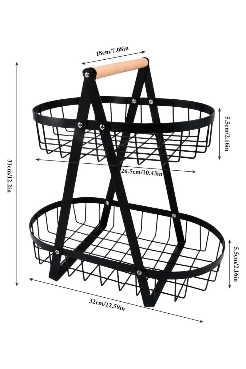 MOMENT 2 Tier Countertop Fruit Basket,Portable Fruit Bowle Basket for Kitchen Organizer Storage & Dining Room Fruits Vegetable Bread Snack, Detachable Metal Rectangle Baskets Storage (2 layer) - Image 4