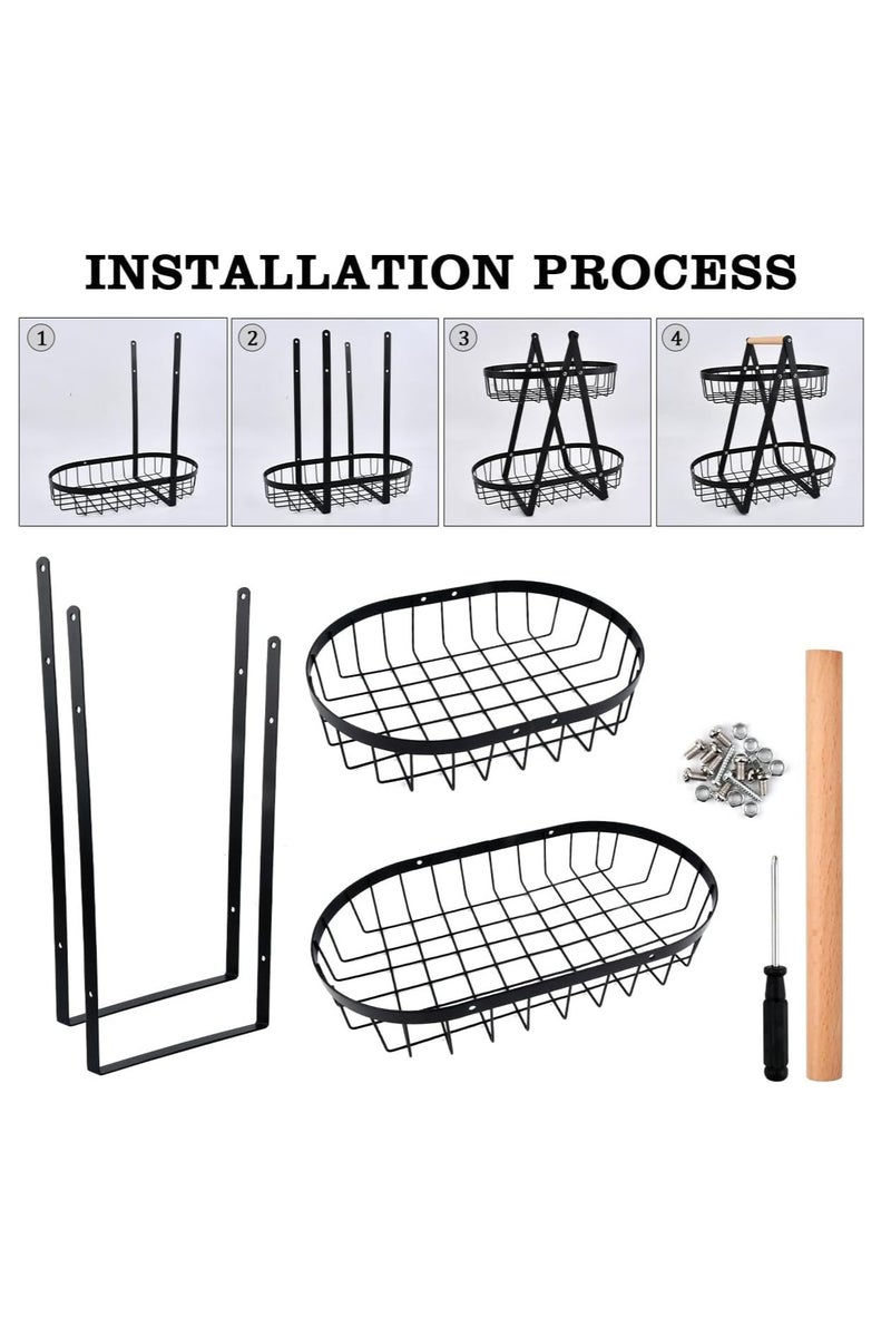 MOMENT 2 Tier Countertop Fruit Basket,Portable Fruit Bowle Basket for Kitchen Organizer Storage & Dining Room Fruits Vegetable Bread Snack, Detachable Metal Rectangle Baskets Storage (2 layer) - Image 5