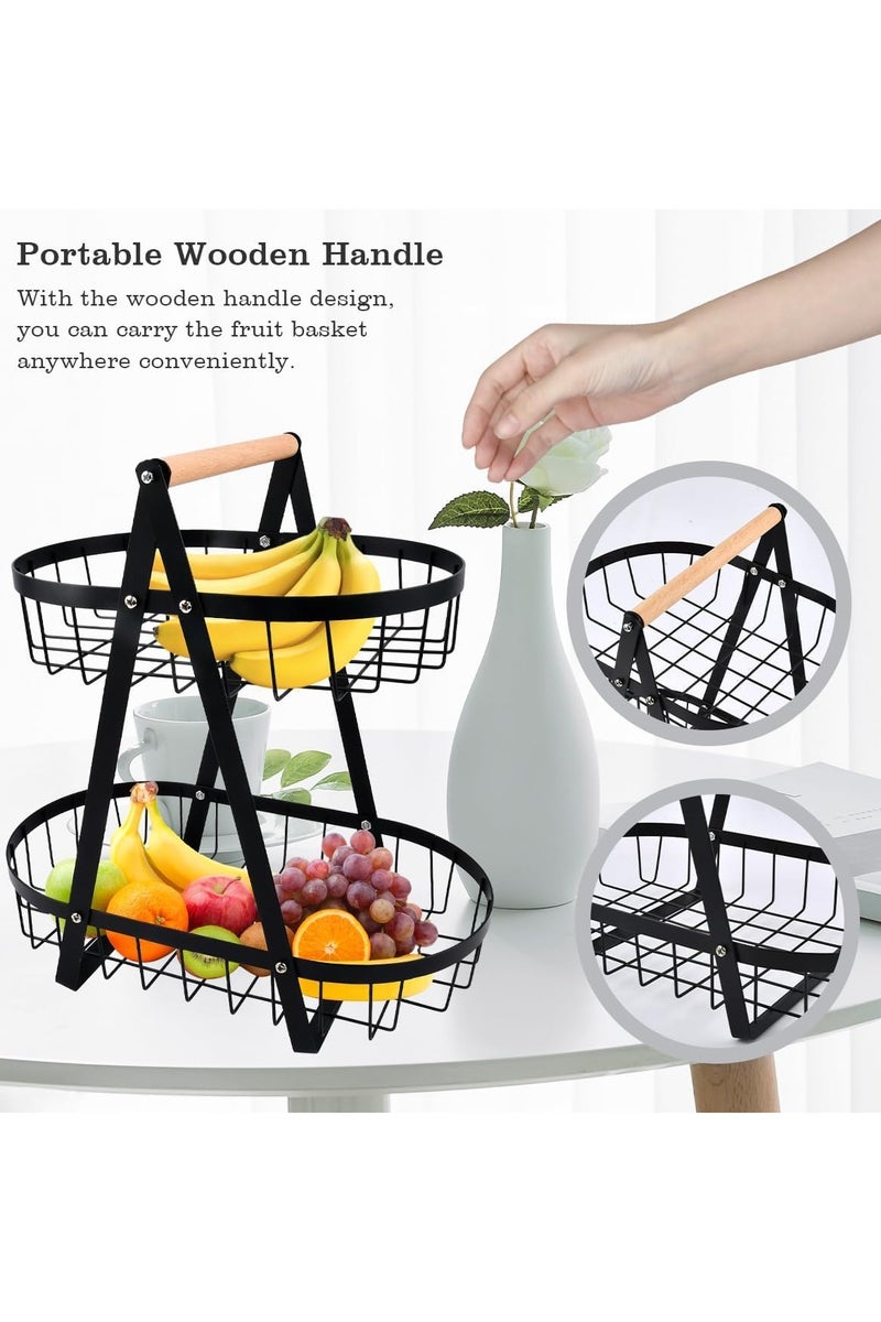 MOMENT 2 Tier Countertop Fruit Basket,Portable Fruit Bowle Basket for Kitchen Organizer Storage & Dining Room Fruits Vegetable Bread Snack, Detachable Metal Rectangle Baskets Storage (2 layer) - Image 2