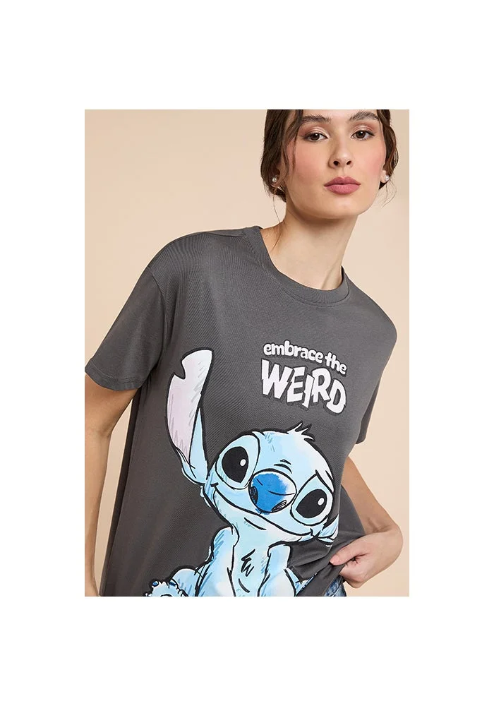 R&b Stitch Print T-Shirt with Crew Neck and Short Sleeves