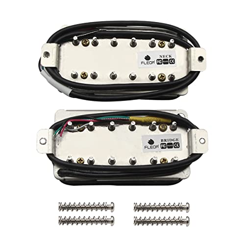FLEOR Alnico 5 Electric Guitar Neck & Bridge Pickup Set Double Coil Humbucker Pickups-White - Image 2