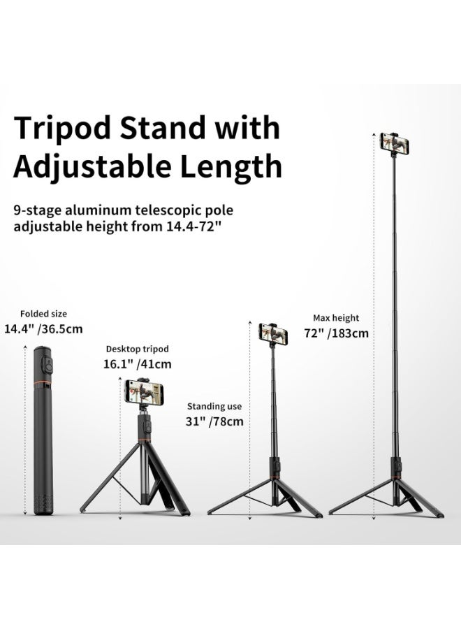72"All-in-One Hidden Design Multi-Functional Stable Tripod Selfie Stick And  Photography Selfie Fill Light 120 LED 3000mAh - Image 3