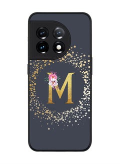 Rugged Black edge case for OnePlus 11R 5G / OnePlus Ace 2 Slim fit Soft Case Flexible Rubber Edges Anti Drop TPU Gel Thin Cover - Custom Monogram Initial Letter Floral Pattern Alphabet - M (Grey)