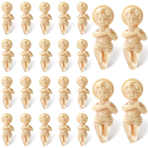 ZYFLSQ 24 Pcs King Cake Baby Jesus Figure 15 Inch Plastic Jesus Doll With Gift Bag Mini Nativity Figurines for Mardi Gras Party King Cake Babies Toppers Decorations Epiphany Gifts - Image 1