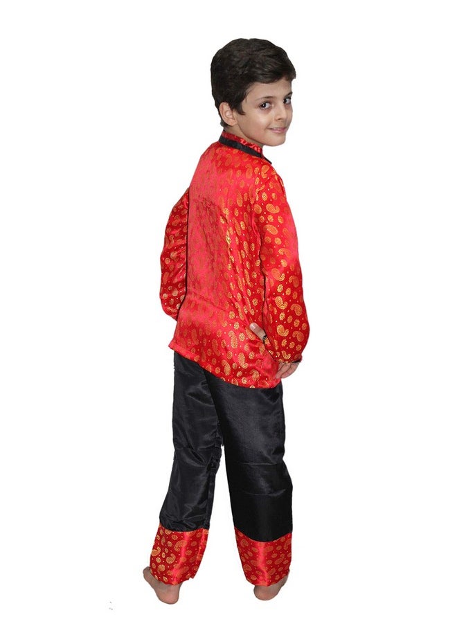 Kaku Fancy Dresses Kaku Fancy Dresses Silk Global Ethnic Wear Chinese Boy Costume -Red, 5-6 Years, For Boys  - Image 3