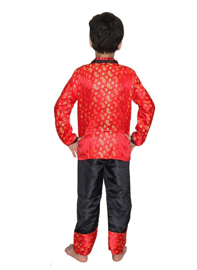 Kaku Fancy Dresses Kaku Fancy Dresses Silk Global Ethnic Wear Chinese Boy Costume -Red, 5-6 Years, For Boys  - Image 4