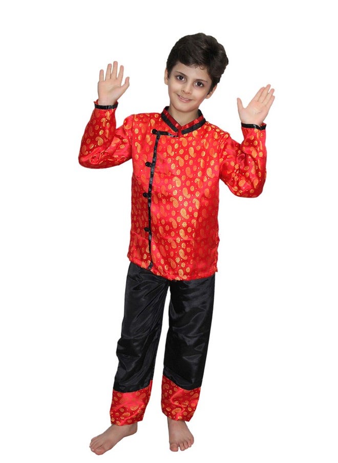 Kaku Fancy Dresses Kaku Fancy Dresses Silk Global Ethnic Wear Chinese Boy Costume -Red, 5-6 Years, For Boys  - Image 1