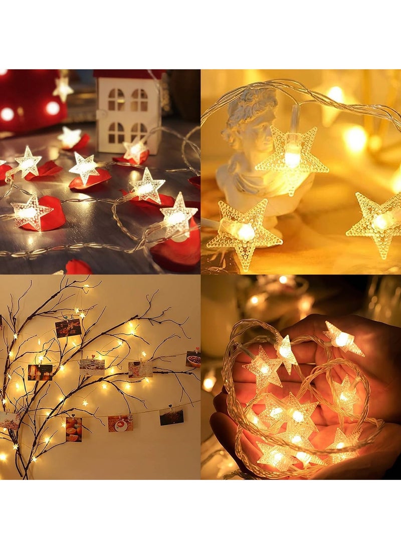 Generic Pack of 2 Ramadan and Eid Decoration Star String Lights, Each 20 FT 30 LED Twinkle Lights Warm White Battery Operated  - Image 3
