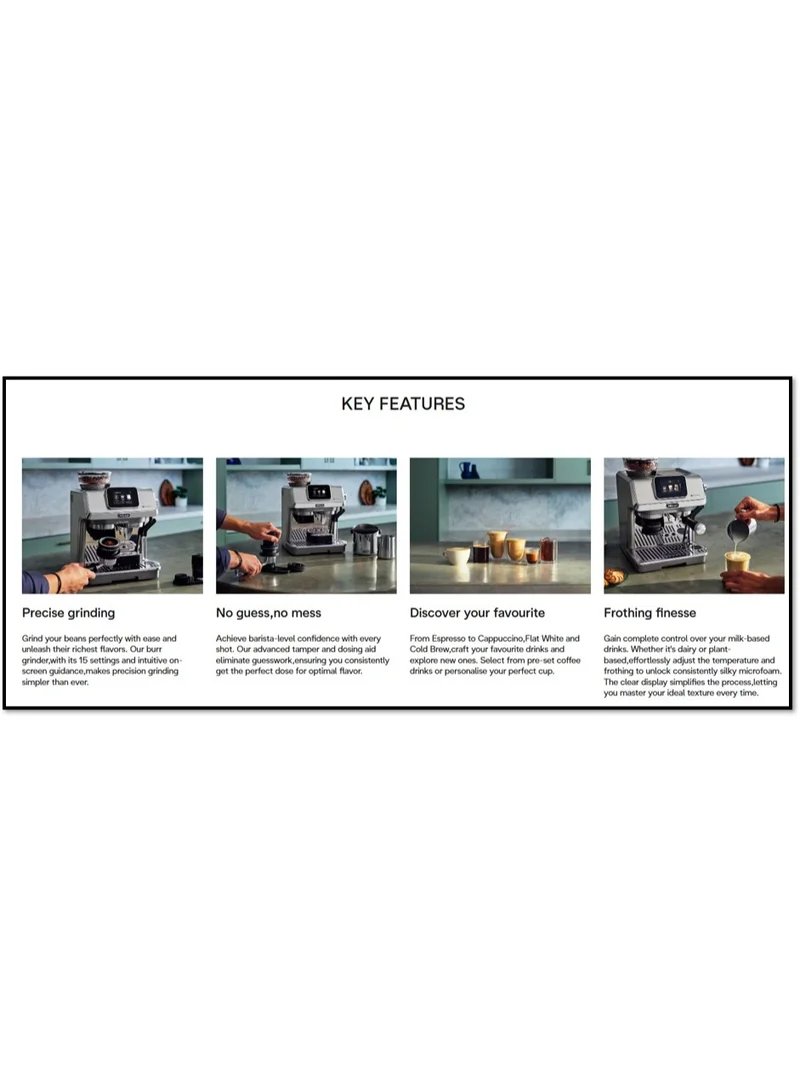 ديلونجي ماكينة اسبريسو لا سبيشاليستا تاتش مع مطحنة متقدمة وتكييف حبوب وقهوة باردة وتحكم نشط بالحرارة وفن اللاتيه ورغوة حليب تلقائيةيدوية وشاشة لمس وملحقات معدنية
