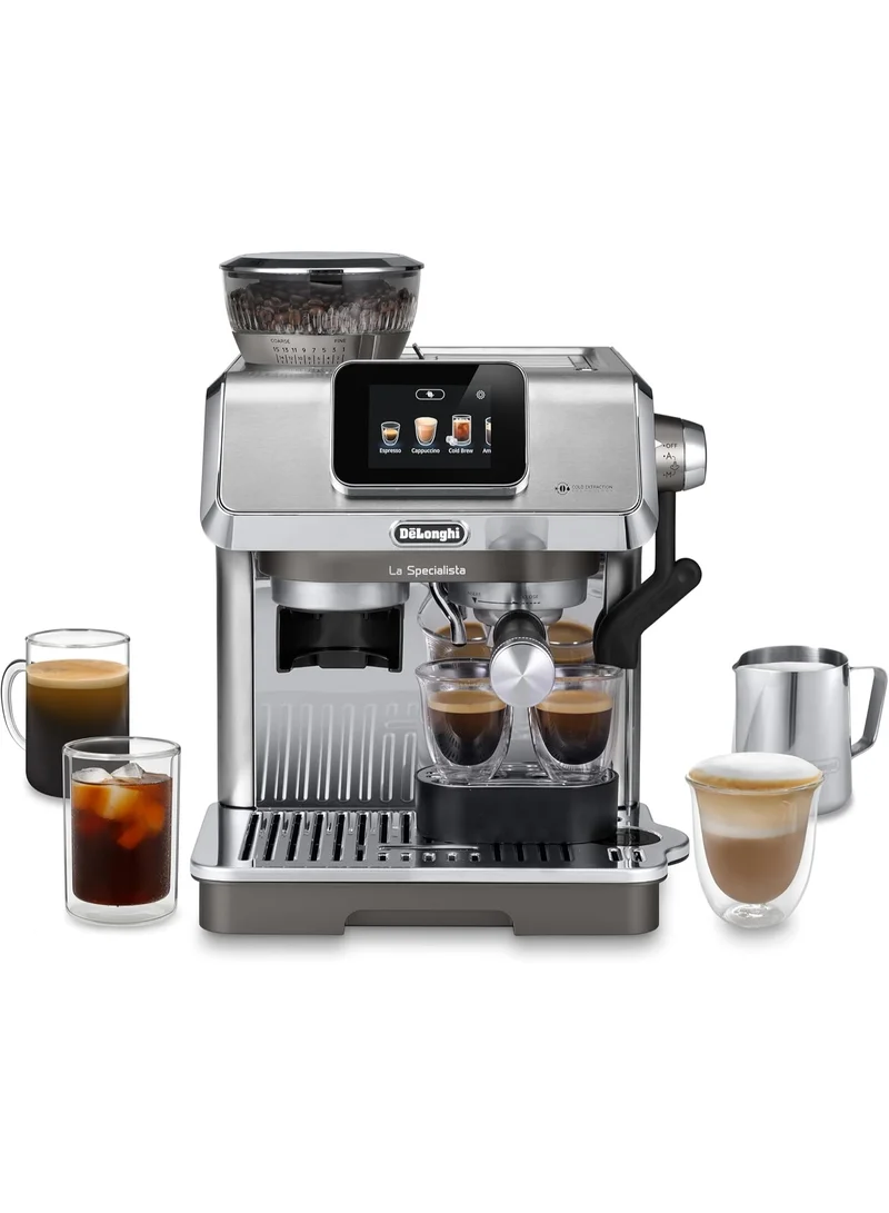 ديلونجي ماكينة اسبريسو لا سبيشاليستا تاتش مع مطحنة متقدمة وتكييف حبوب وقهوة باردة وتحكم نشط بالحرارة وفن اللاتيه ورغوة حليب تلقائيةيدوية وشاشة لمس وملحقات معدنية