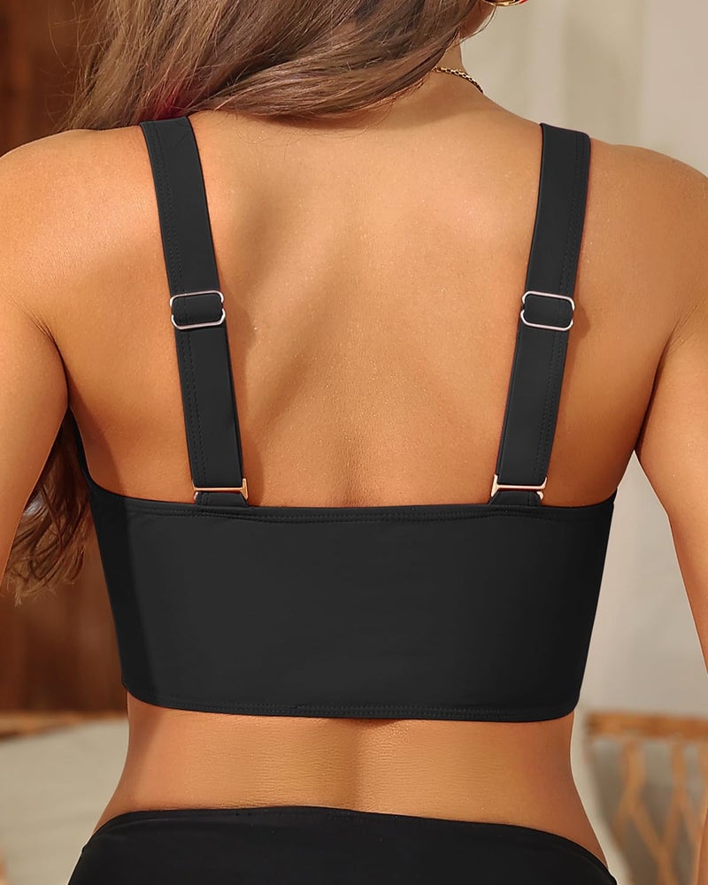 Yonique Women Bikini Top Only - Supportive Swim Tops Large Bust Swimsuit 2025 Cut Out Twist Bathing Suit Black XL - Image 2