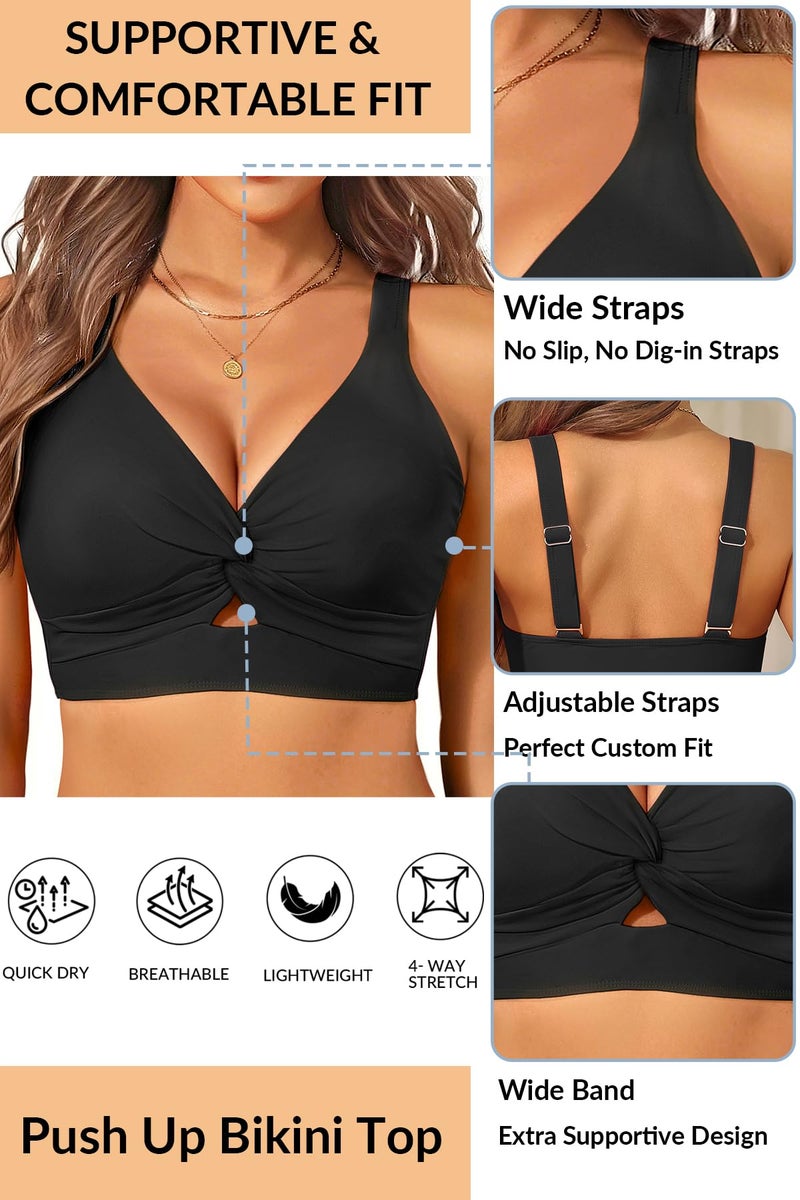 Yonique Women Bikini Top Only - Supportive Swim Tops Large Bust Swimsuit 2025 Cut Out Twist Bathing Suit Black XL - Image 5