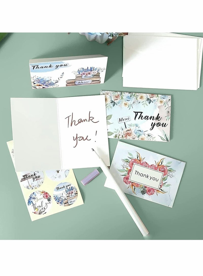 SYOSI Thank You Cards Pack of 24, Flower Designs Elegant Bulk Thank You Notes, Ink Painting Series Thank You Cards, Gratitude Cards with 24 Stickers and 24 Envelopes for All Occasions, 6 Styles - Image 4