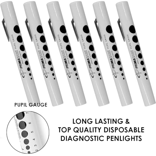 Primacare DL-9223 Pack of 6 Disposable Diagnostic Penlight with Imprinted Pupil Gauge, Lightweight and Moulded Plastic Body Medical Pen Light for Nurse, Student, Doctors EMT, White - Image 3