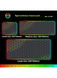 RGB Luminous Mouse Pad Computer Keyboard Hand-held Desktop Pad Oversized Game E-sports Pad Thickened Internet Cafe Table Pad-Color:250*300mm-Pattern:Upgraded Version Of Pickup Rhythm-lc967