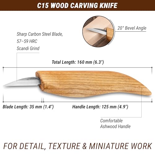 BeaverCraft Wood Carving Detail Knife C15 1.4" Whittling Knife for Detail Woodcarving Craft Knife - Chip Carving Knife Wood Carving Tools for Beginners and Kids - Image 2