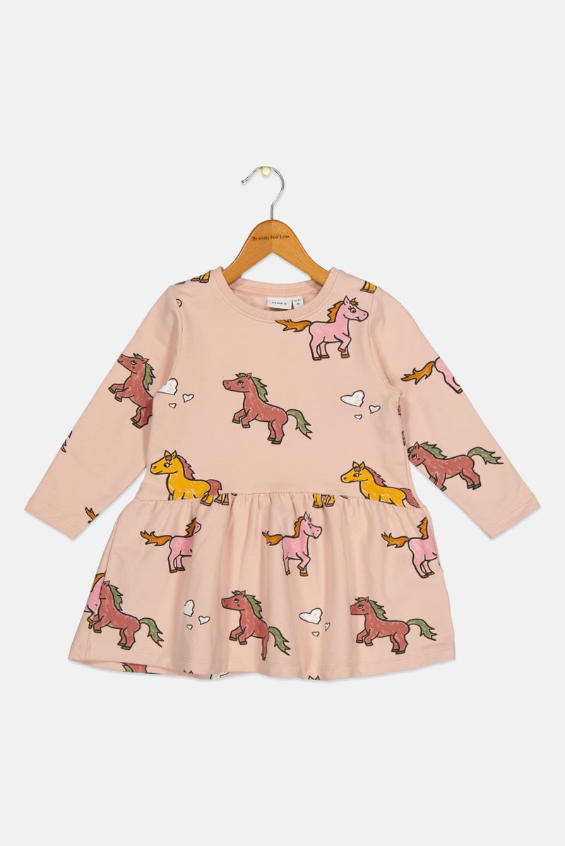 NAME IT Toddlers Girl Allover Print Long Sleeve Sweat Dress, Multicolor - Image 1