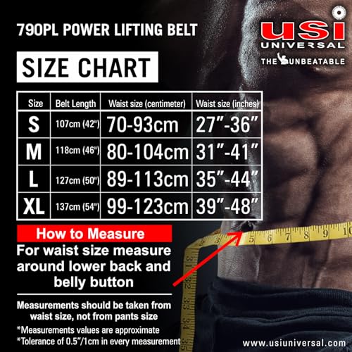 USI UNIVERSAL Weight Lifting Belt - 790PL Power Lifting for Men & Women, Weightlifting Competition Workout Training Back Support, 6mm Thick, 4" Wide Leather Gym Belt (X-Large) - Image 2