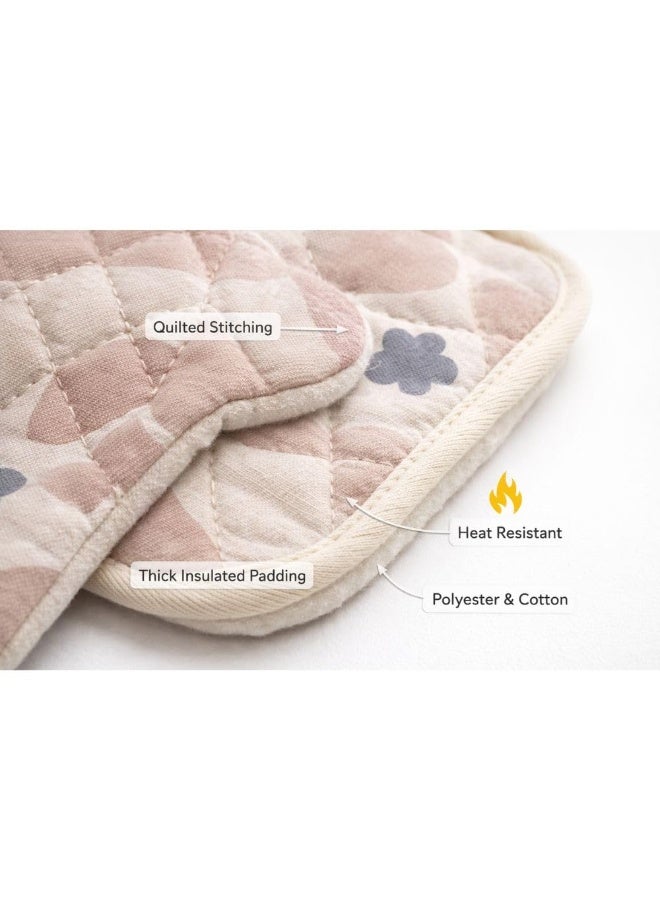 Heat Resistant Oven Mitt And Pot Holder Set 2 Pieces Cotton And Polyester Insulated Kitchen Oven Gloves With Quilted Padding 25 x 15 cm Mitt 17 x 17 cm Pot Holder (Beige) - Image 4