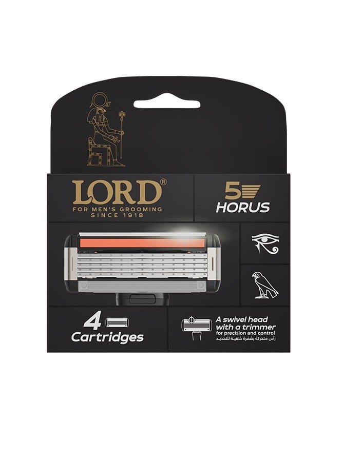 Lord Horus 5 Blade Razor Refills – 4 Cartridges for Smooth, Close Shave - Image 1
