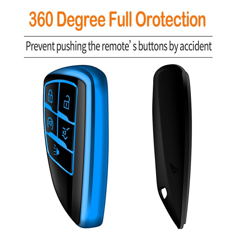Sindeda for Chevy Key Fob Cover with Keychain Soft TPU Protection Case Compatible with 2021-2026 Chevrolet Equinox Blazer Tahoe Suburban GMC Yukon Denali Silverado 5-Buttons (Blue) - Image 4