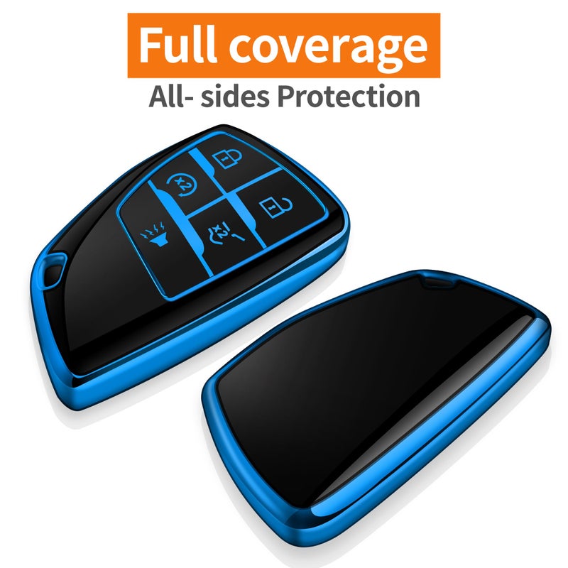Sindeda for Chevy Key Fob Cover with Keychain Soft TPU Protection Case Compatible with 2021-2026 Chevrolet Equinox Blazer Tahoe Suburban GMC Yukon Denali Silverado 5-Buttons (Blue) - Image 3