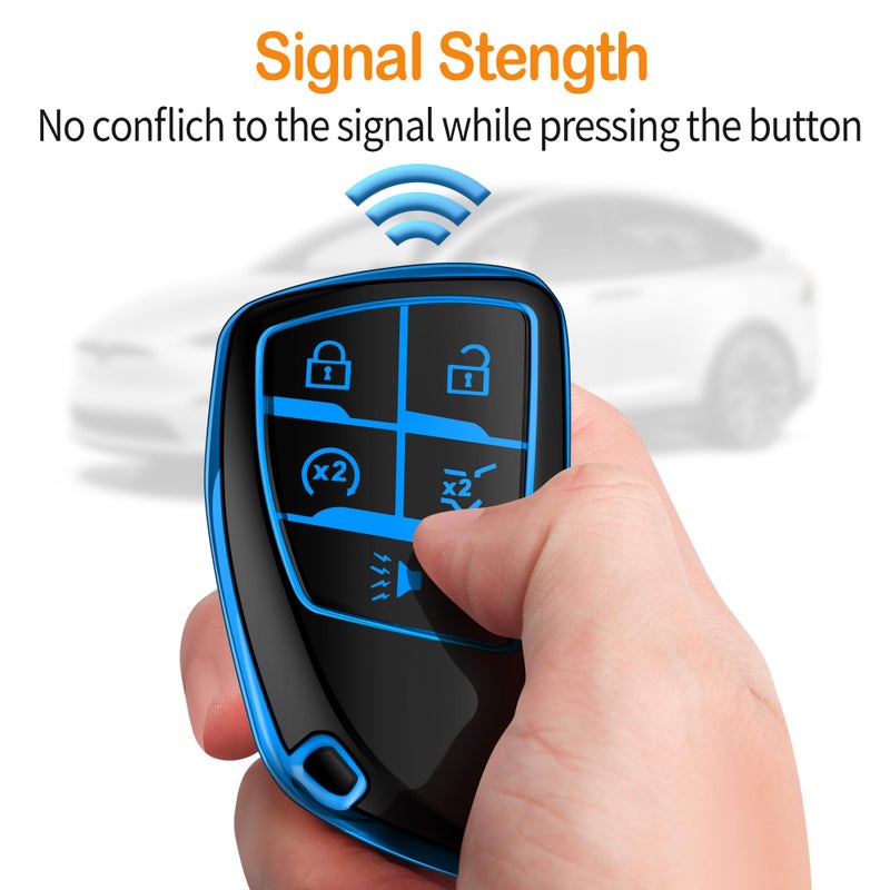 Sindeda for Chevy Key Fob Cover with Keychain Soft TPU Protection Case Compatible with 2021-2026 Chevrolet Equinox Blazer Tahoe Suburban GMC Yukon Denali Silverado 5-Buttons (Blue) - Image 5