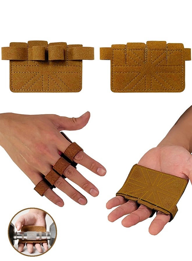 Generic Gym Gloves for Weightlifting, Anti Slip Wear Resistant Cowhide Four Fingers Weight Lifting Grip Pads, Powerlifting Grips Exercise Gloves for Fitness Cross Training (Brown)  - Image 1