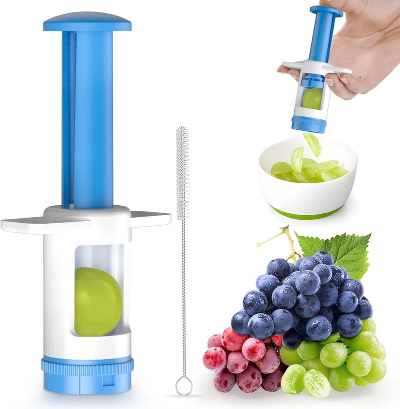 FUNIZE Grapes Cutter for Toddlers, Fruit & Veggie Cutter for Kids Grape Slicer Kitchen Tool, Perfect for Fruit Salads, Snacks, and Cake Decorations-Green Container-Blue Cross Blade - Image 1