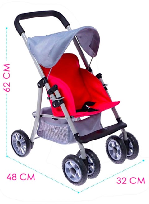 Baby Doll Toy Stroller With Metal Frame for Girls-62x48x32 cm