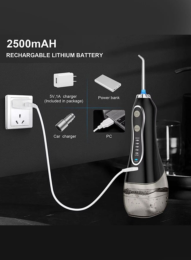 CATANES Water Flosser For Teeth Cordless 300Ml Portable Oral Irrigator Flosser 5 Cleaning Modes And 6 Jet Tips, Ipx7 Waterproof - Black - Image 4