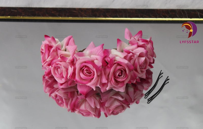 LYF5STAR Artificial Bridal Baby Pink Rose Flower Veni Gajra, Suitable For Women Girls Traditional Indian Wedding, Marriage and Engagement - Image 3