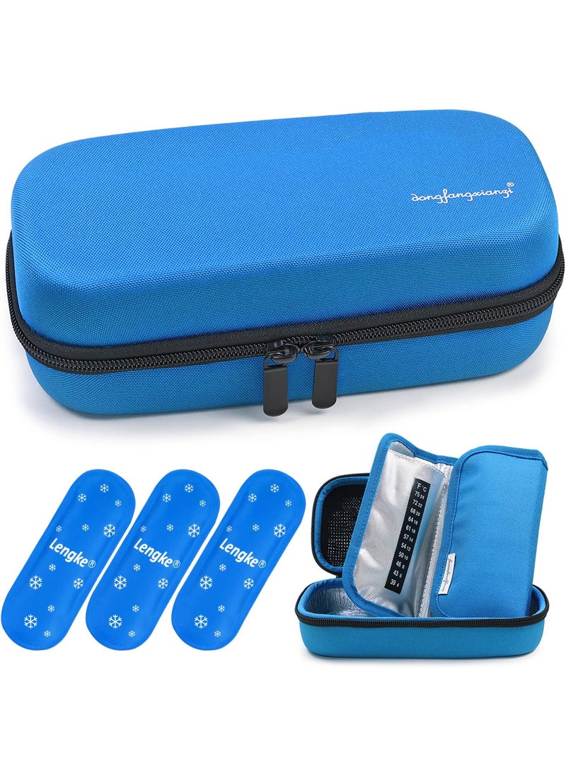 YOUSHARES YOUSHARES Insulin Cooler Travel Case with 3 TSA Approved Ice Packs - EVA Medication Diabetic Case for Insulin Pen, Glucose Meter and Supplies (Blue) 