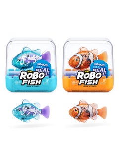 ROBO ALIVE Robo Fish Robotic Swimming Fish (Teal + Orange) By Zuru Water Activated, Changes Color, Comes With Batteries, Amazon Exclusive (2 Pack) Series 3  - Image 1