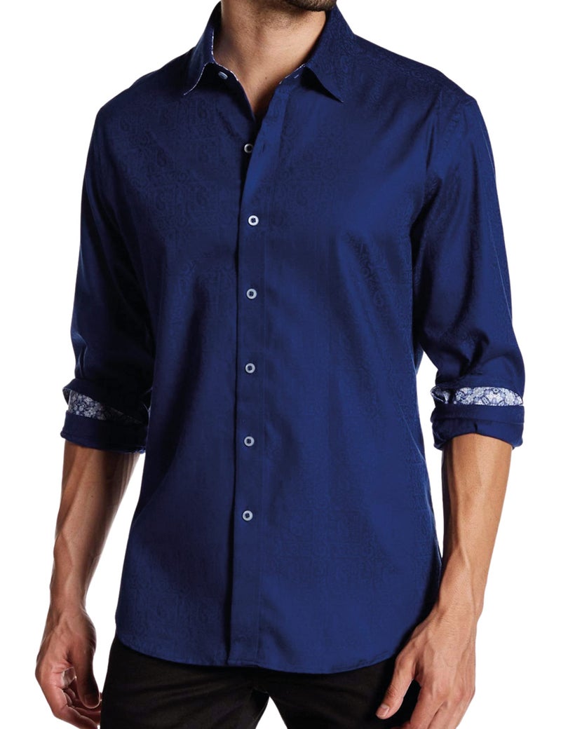 Robert Graham قميص روبرت غراهام للرجال بأكمام طويلة وزر في الأمام، أزرق داكن، صغير جداً - Image 1