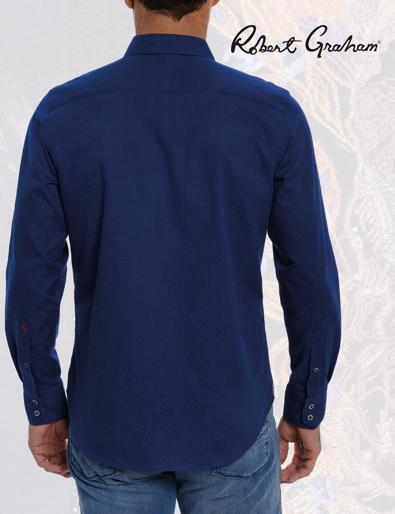 Robert Graham قميص روبرت غراهام للرجال بأكمام طويلة وزر في الأمام، أزرق داكن، صغير جداً - Image 4