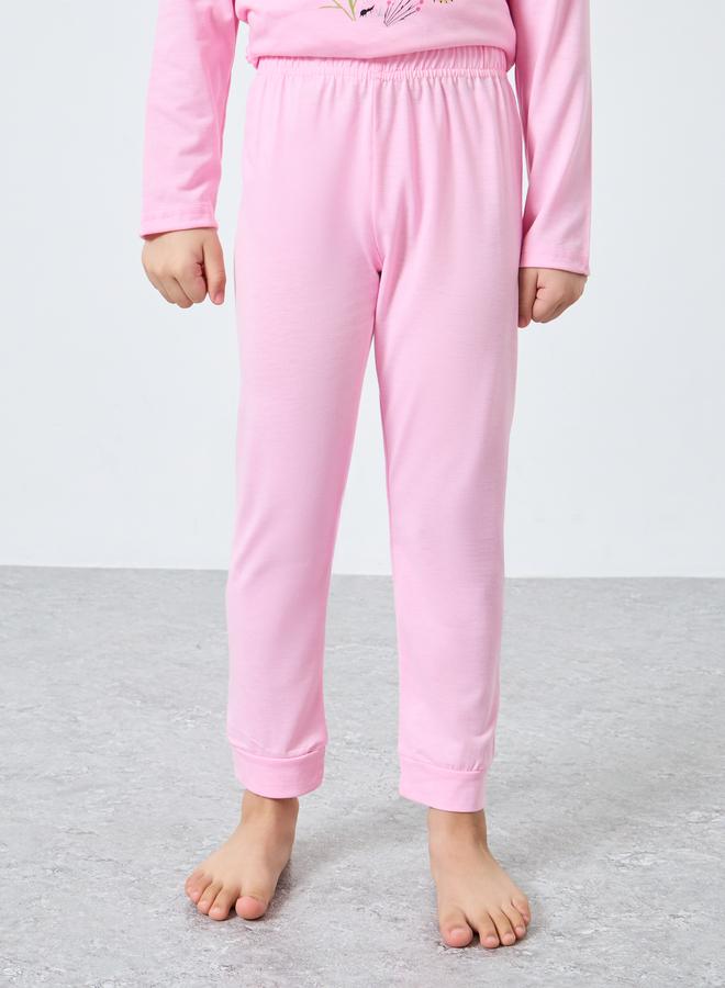 Styli Pink Graphic Print Long Sleeve Top and Pyjama Set - Image 5
