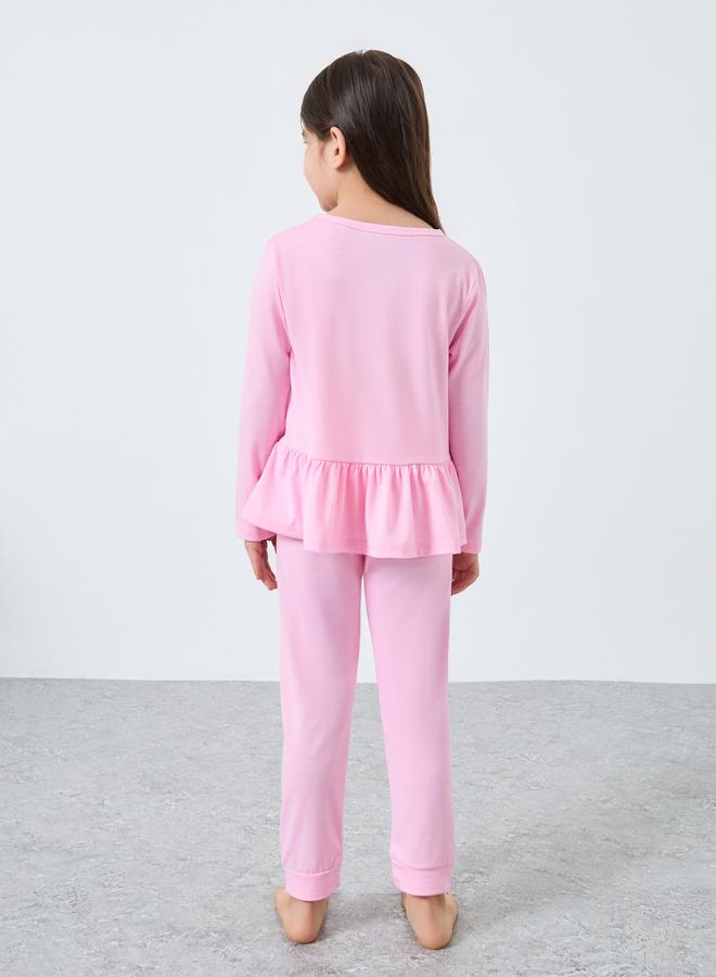 Styli Pink Graphic Print Long Sleeve Top and Pyjama Set - Image 4