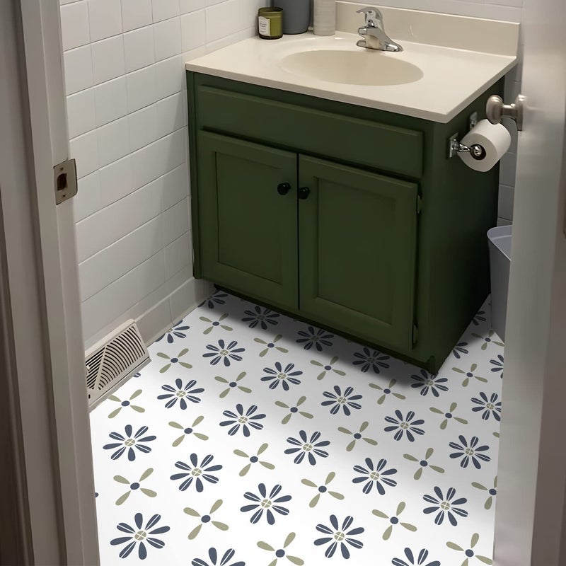 Alwayspon 12Pcs Retro Floral Matte Wall Tile Sticker Transfer Peel and Stick  Self-Adhesive Vinyl Backsplsh Tile Decals for Kitchen Bathroom  15x15CM/6x6Inch  Blue and Green T103 - Image 2