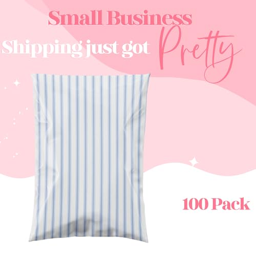 Pretty Package Store 6x9 Designer Poly Mailer 100 Pack Heavy Duty Waterproof Self Seal Shipping Bags for Small Business Large Mailing Envelopes Bulk Tear Resistant Packaging Blue Stripe - Image 3